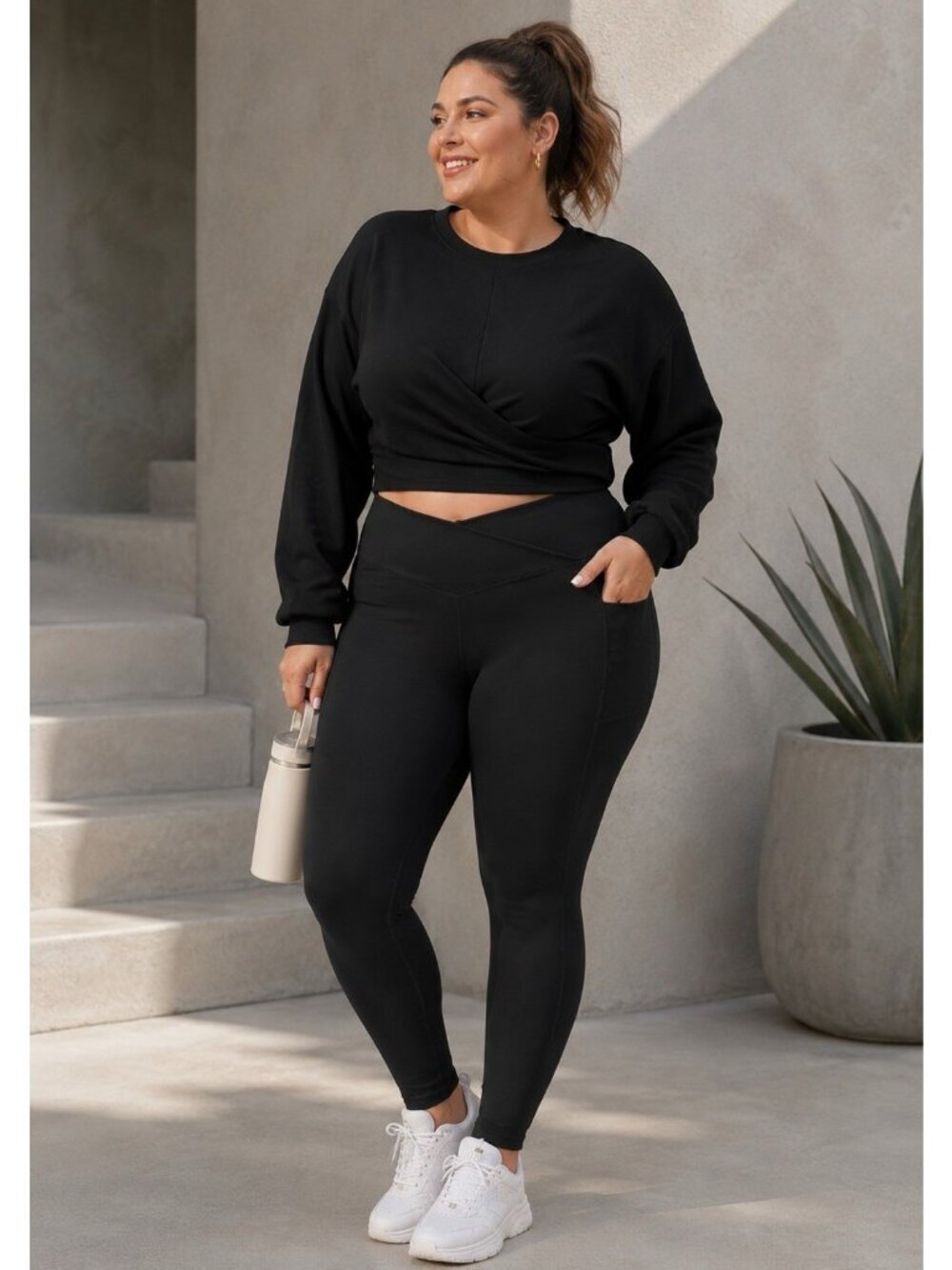 Halara Cropped Sweatshirt Sz 2X Black Drop Shoulder Tie Back Athleisure Yoga